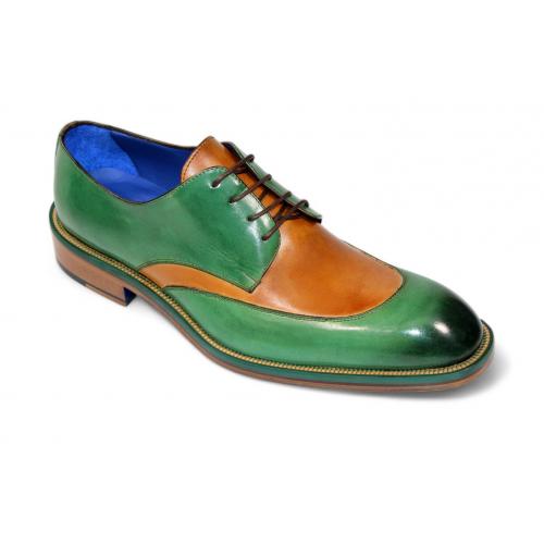 Emilio Franco "Cosimo" Green/Cognac Genuine Italian Calf Leather Lace-Up Dress Shoes.